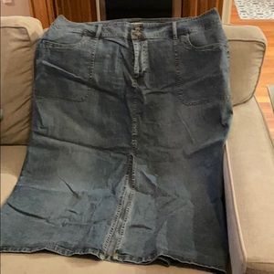 Long denim skirt with front slit